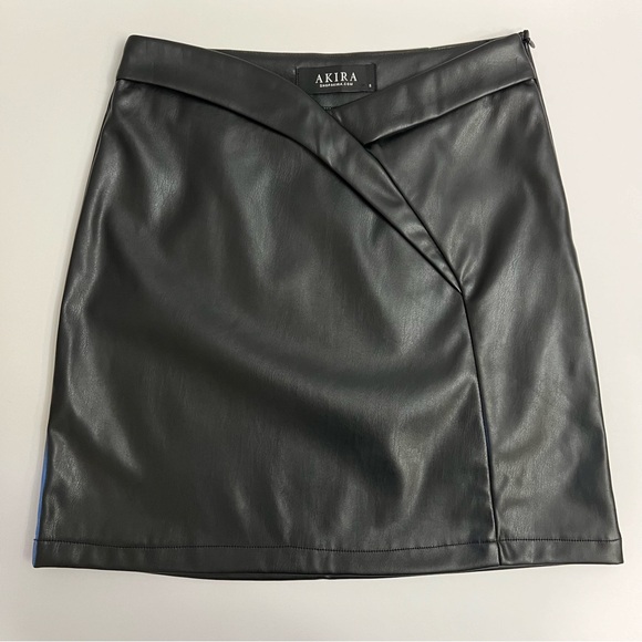 AKIRA Dresses & Skirts - AKIRA Faux Leather Crossover Front Mini Skirt-Black